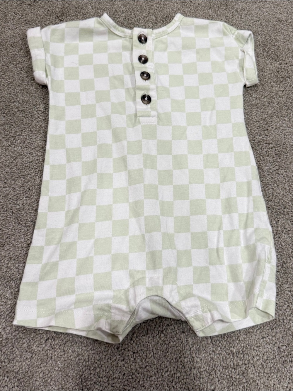 Quince green checkered one piece Romper- 9-12 months